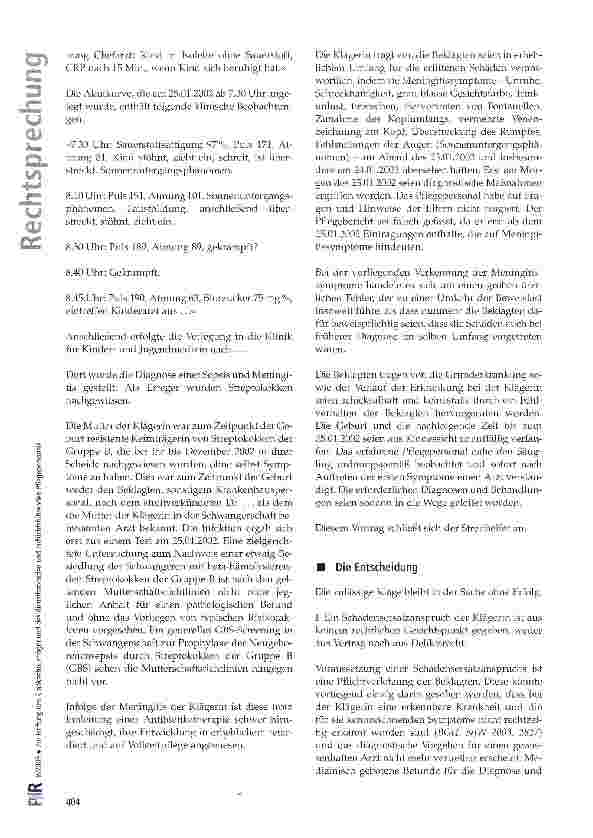 Vorschauseite 2: Zur Haftung des Krankenhausträgers und des diensthabenden und aufsichtsführenden Pflegepersonals
