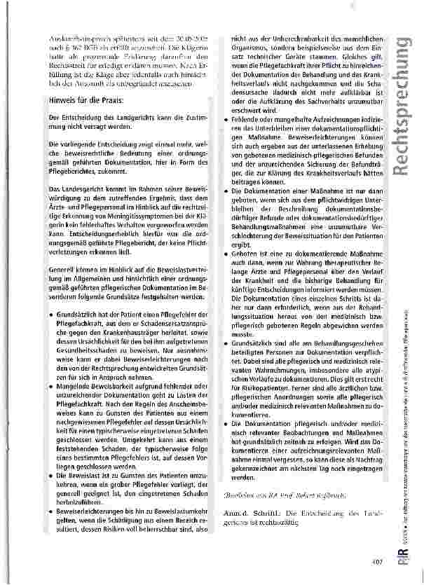 Vorschauseite 5: Zur Haftung des Krankenhausträgers und des diensthabenden und aufsichtsführenden Pflegepersonals