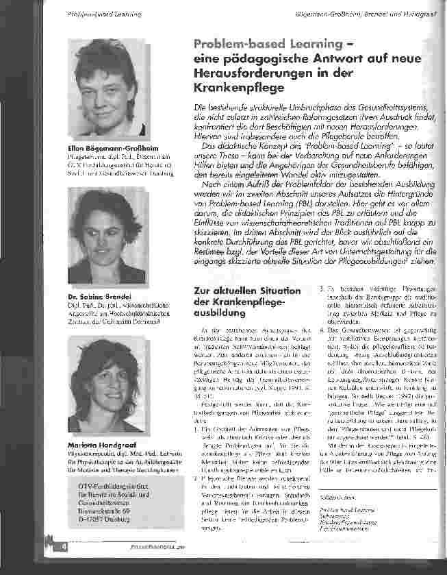 Vorschauseite 1: Problem-based Learning - eine pädagogische Antwort auf neue Herausforderungen in der Krnankenpflege