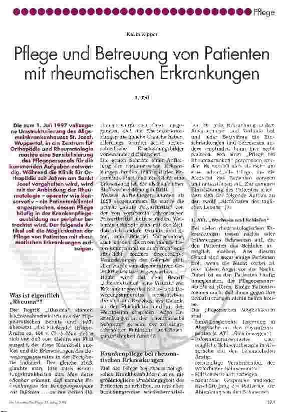Vorschauseite 1: Pflege und Betreuung von Patienten mit rheumatischen Erkrankungen