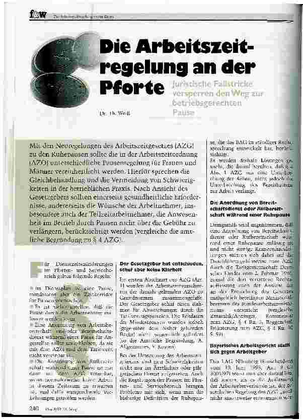 Vorschauseite 1: Die Arbeitszeitregelung an der Pforte Juristische Fallstricke versperren den Weg zur betriebsgerechten Pause