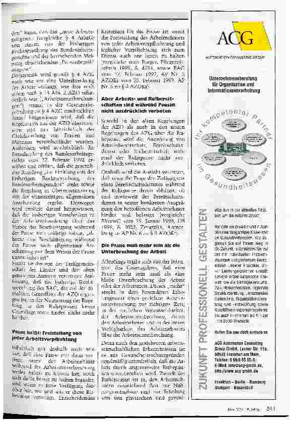 Vorschauseite 2: Die Arbeitszeitregelung an der Pforte Juristische Fallstricke versperren den Weg zur betriebsgerechten Pause