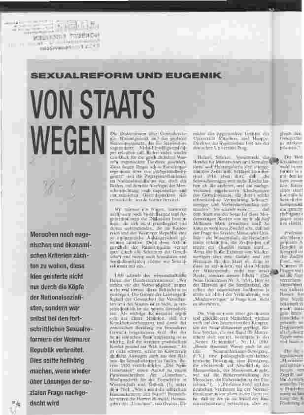 Vorschauseite 1: Sexualreform und Eugenik Von Staats wegen