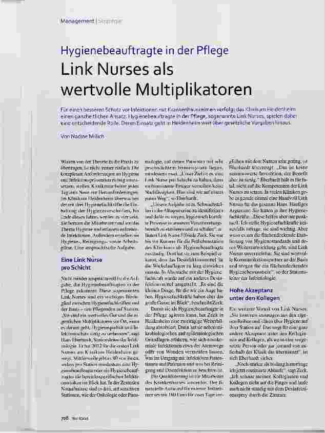 Vorschauseite 1: Hygienebeauftragte in der Pflege Link Nurses als wertvolle Multiplikatoren