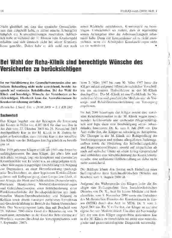 Vorschauseite 1: Bei Wahl der Reha-Klinik sind berechtigte Wünsche des Versicherten zu berücksichtigen
