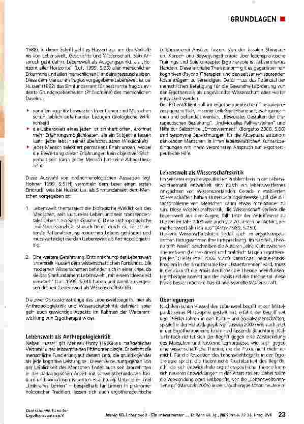 Vorschauseite 2: Lebenswelt - Ein unbestimmter Leitbegriff in der Ergotherapie