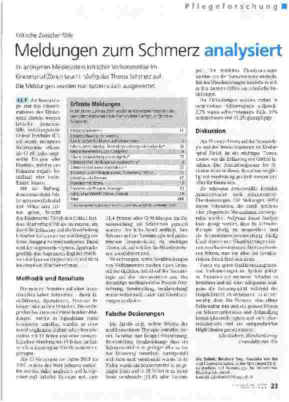 Vorschauseite 1: Meldungen zum Schmerz analysiert