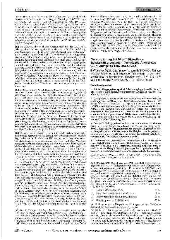 Vorschauseite 1: Eingruppierung bei Mischtätigkeiten -Spezialitätsgrundsatz - Technische Angestellte i.S.d. Anlage 1a zum BAT-O/VKA