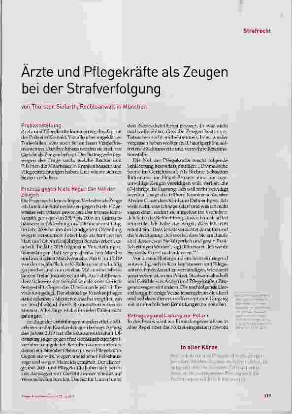 Vorschauseite 1: Ärzte und Pflegekräfte als Zeugen bei der Strafverfolgung