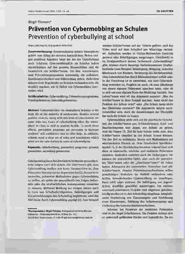 Vorschauseite 1: Prävention von Cybermobbing an Schulen