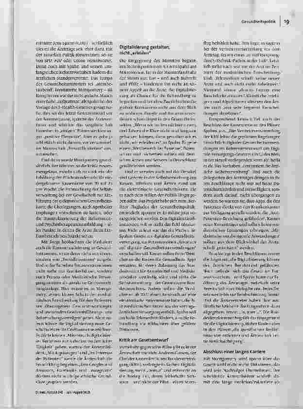 Vorschauseite 2: Lautstarke Kritik Rückblick auf den 122. Deutschen Ärztetag