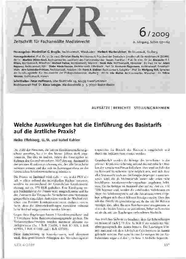 Vorschauseite 1: Welche Auswirkungen hat die Einführung des Basistarifs auf die ärztliche Praxis?