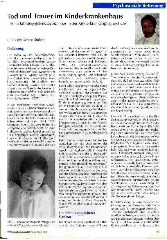 Vorschauseite 1: Tod und Trauer im Kinderkrankenhaus -Ein erfahrungsgeleitetes Seminar in der Kinderkrankenpflegeschule