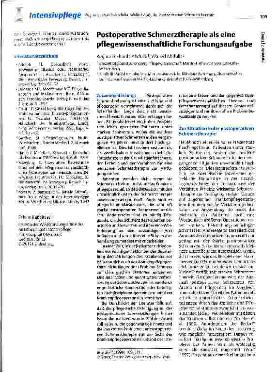 Vorschauseite 1: Postoperative Schmerztherapie als eine pflegewissenschaftliche Forschungsaufgabe