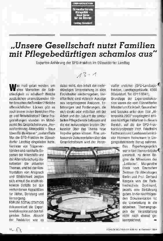 Vorschauseite 1: Unsere Gesellschaft nutzt Familien mit Plfegebedürftigen schamlos aus - Experten-Anhörung der SPD