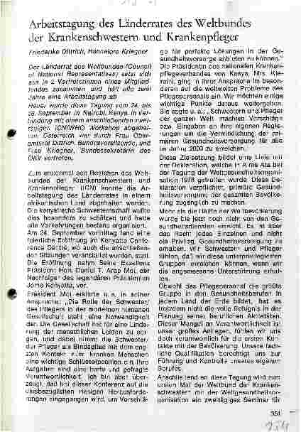 Vorschauseite 1: Arbeitstagung des Länderrates des Weltbundes der Krankenschwestern und Krankenpfleger