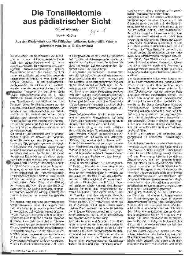 Vorschauseite 1: Die Tonsillektomie aus pädiatrischer Sicht
