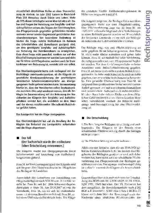 Vorschauseite 2: Betreiber eines Altersheims haftet nicht für unvorhersehbaren Sturz eines Heimbewohners