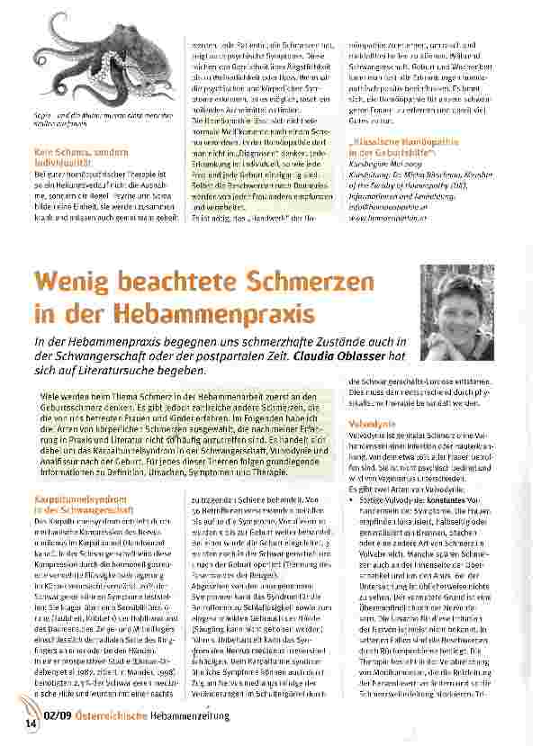 Vorschauseite 1: Wenig beachtete Schmerzen in der Hebammenpraxis