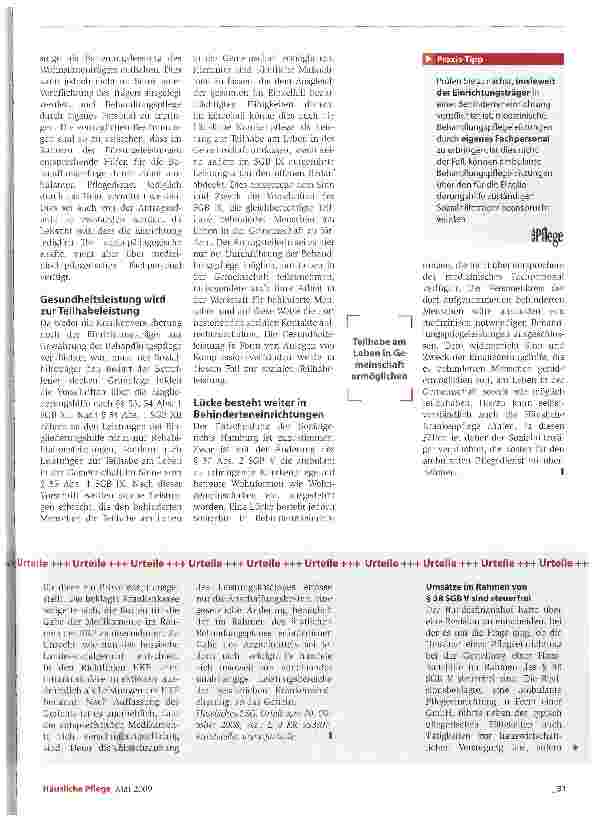 Vorschauseite 2: Sozialhilfeträger muss Krankenpflege zahlen