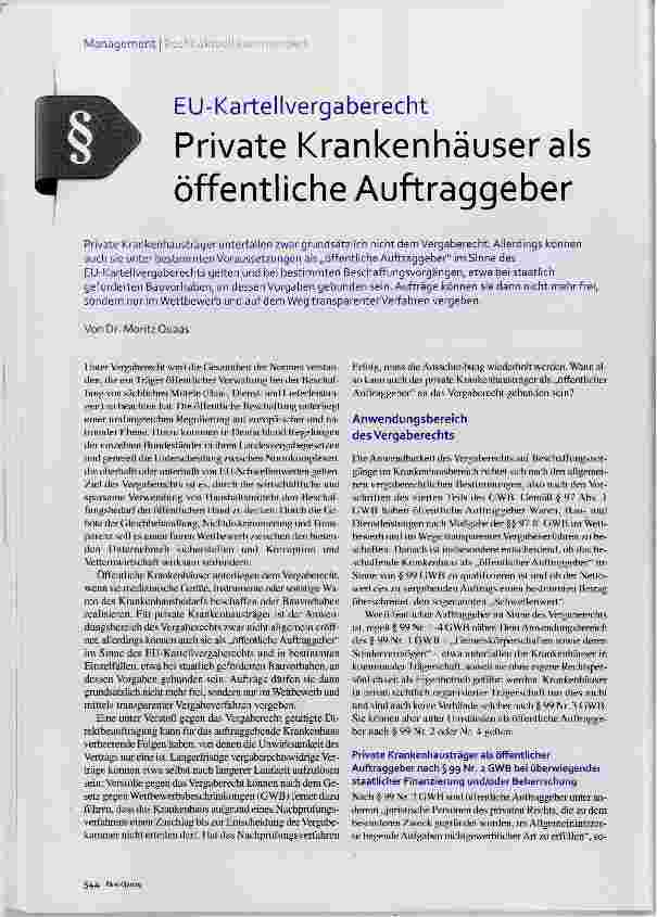 Vorschauseite 1: Private Krankenhäuser als öffentliche Auftraggeber