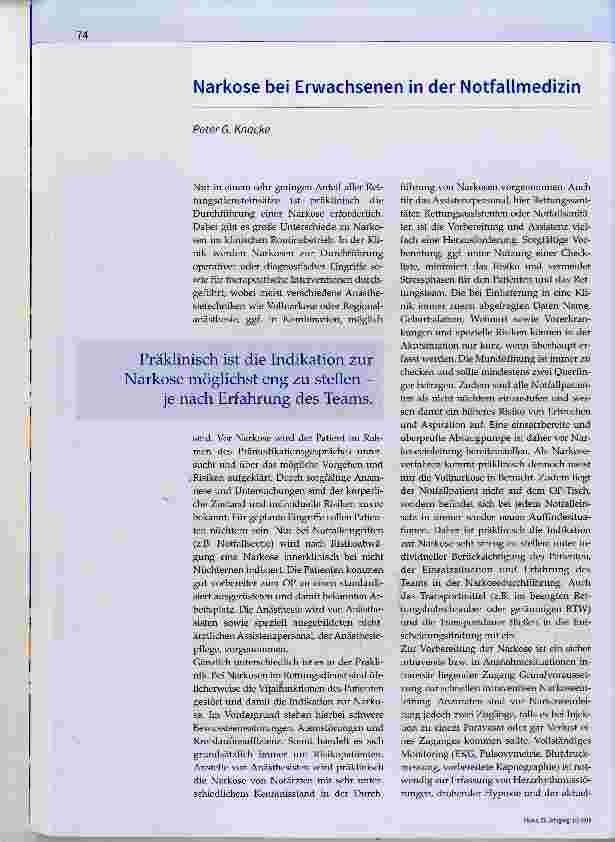 Vorschauseite 1: Narkose bei Erwachsenen in der Notfallmedizin