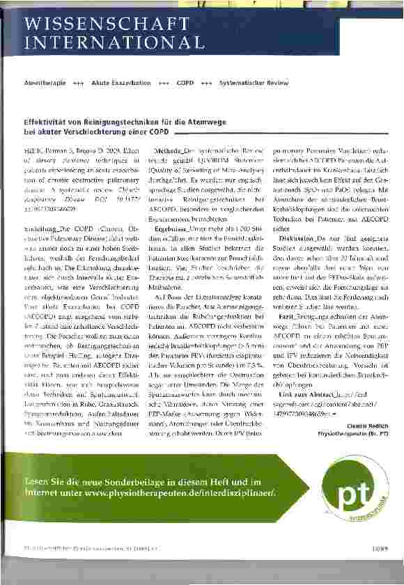 Vorschauseite 1: Effektivität von Reinigungstechniken für die Atemwege bei akuter Verschlechterung einer COPD