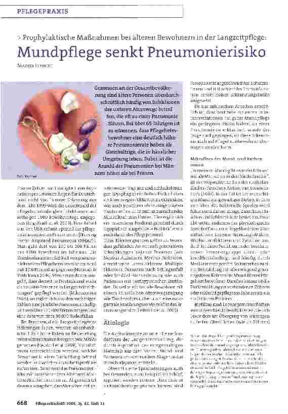 Vorschauseite 1: Mundpflege senkt Pneumonierisiko