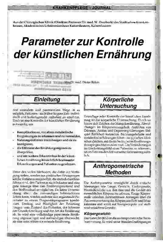 Vorschauseite 1: Parameter zur Kontrolle der künstlichen Ernährung