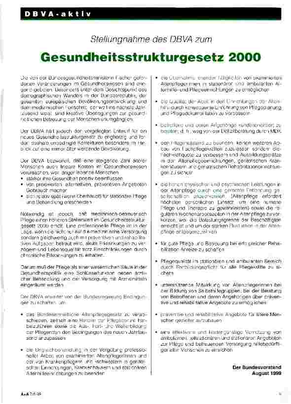 Vorschauseite 1: Stellungnahme des DBVA zum Gesundheitsstrukturgesetz 2000