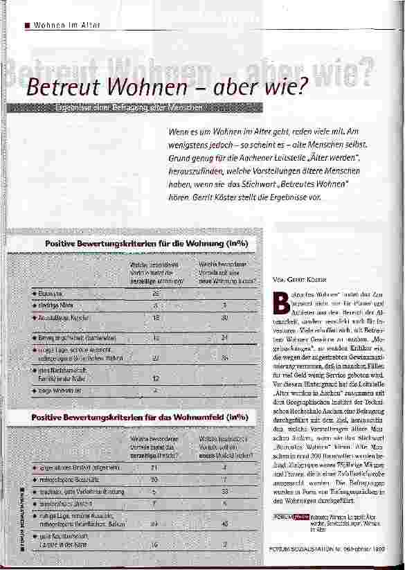 Vorschauseite 1: Betreut Wohnen -aber wie? Ergebnisse einer Befragung alter Menschen