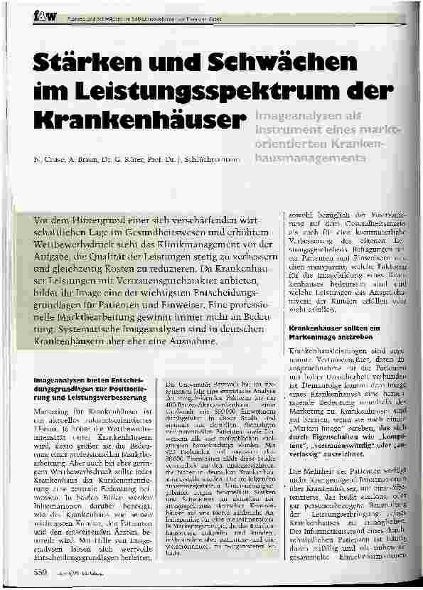 Vorschauseite 1: Stärken und Schwächen im Leistungsspektrum der Krankenhäuser