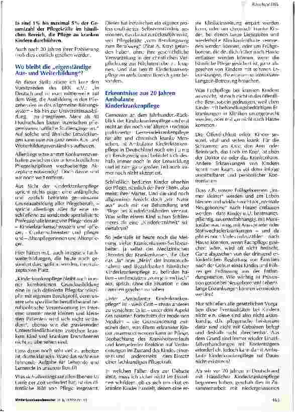 Vorschauseite 2: 20 Jahre Ambulante Kinderkrankenpflege in Deutschland Entwicklung und Ist-Situation