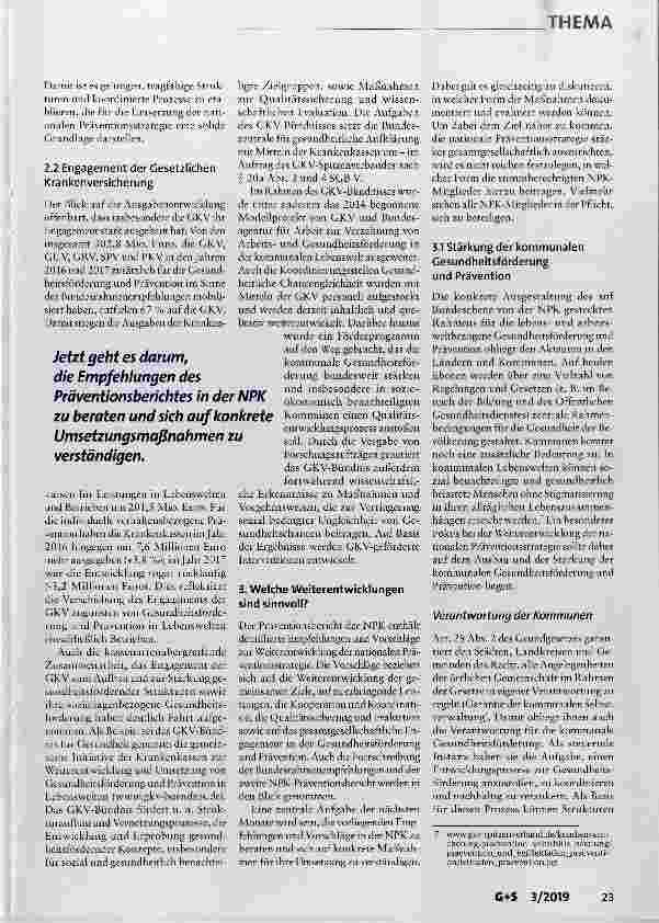 Vorschauseite 4: Gesundheitsförderung und Prävention: Mit der nationalen Präventionsstrategie schon in gesamtgesellschaftliche Bahnen gelenkt?