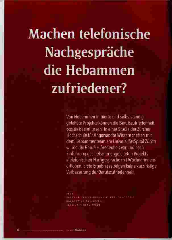 Vorschauseite 1: Machen telefonische Nachgespräche die Hebammen zufriedener?