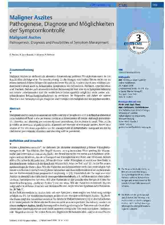 Vorschauseite 1: Maligner AszitesPathogenese, Diagnose und Möglichkeiten der Symptomkontrolle