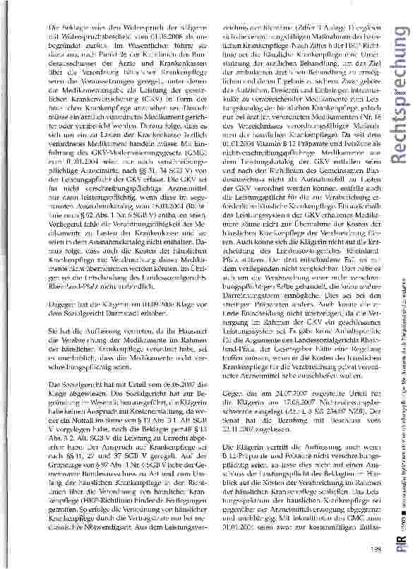 Vorschauseite 2: Intramuskuläre Injektionen nicht verschreibungs-pflichtiger Medikamente durch Pflegedienst sind zu erstatten