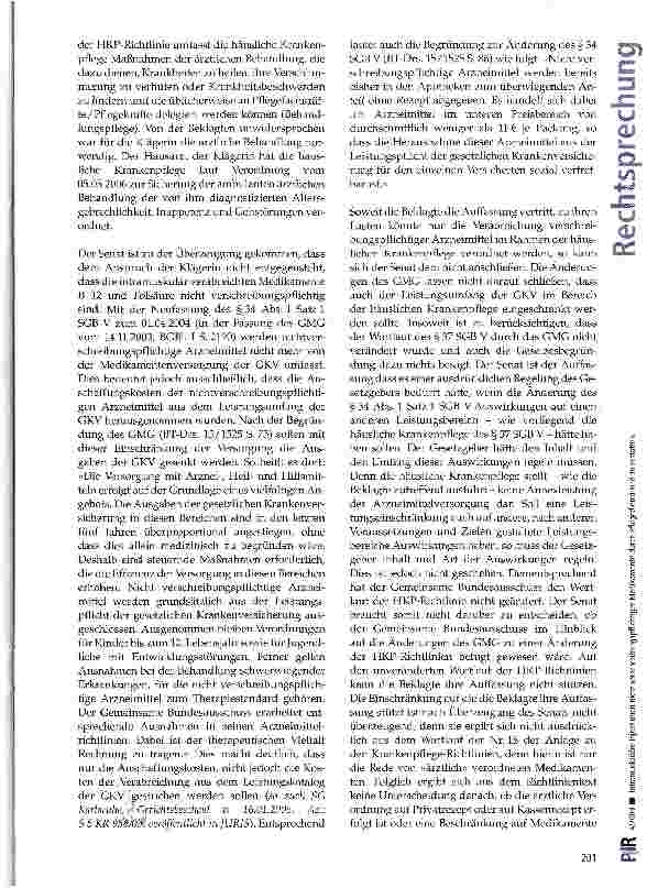 Vorschauseite 4: Intramuskuläre Injektionen nicht verschreibungs-pflichtiger Medikamente durch Pflegedienst sind zu erstatten
