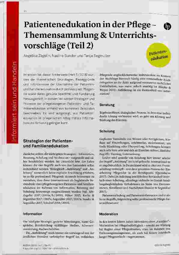Vorschauseite 1: Patientenedukation in der Pflege Themensammlung & Unterrichtsvorschläge (Teil 2)