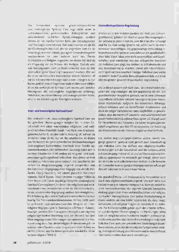 Vorschauseite 3: SPIRITUAL CARE Interprofessionelle Spiritual Care im Kontext von Palliative Care Erläuterungen zu den neuen Leitlinien von palliative ch