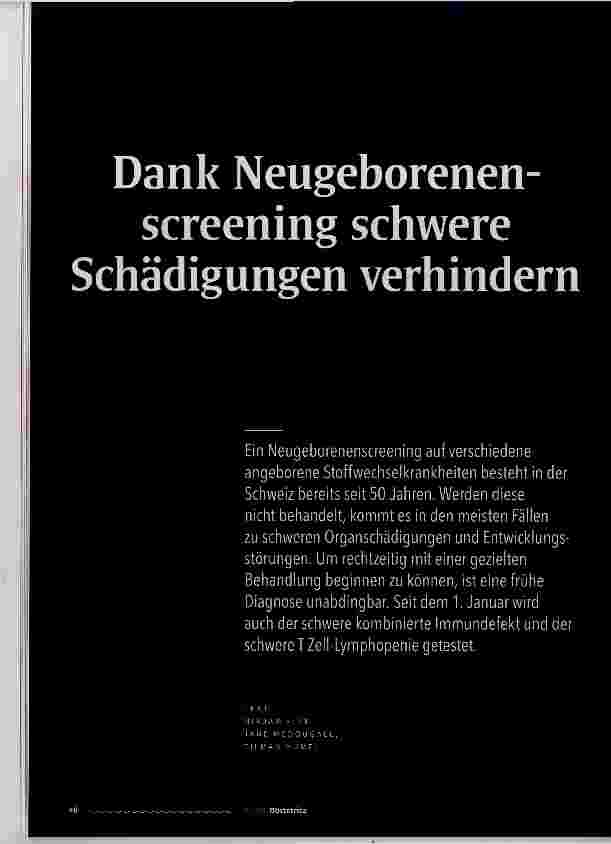 Vorschauseite 1: Dank Neugeborenenscreening schwere Schädigungen verhindern