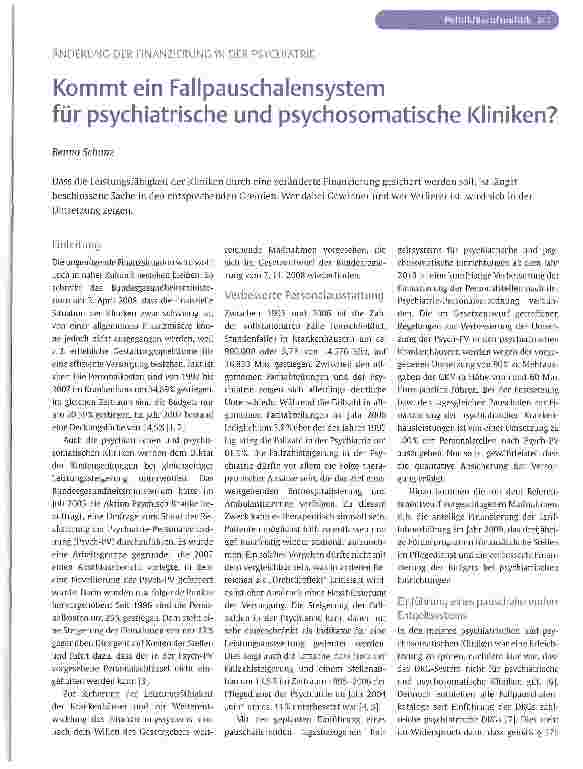 Vorschauseite 1: Kommt ein Fallpauschalensystem für psychiatrische und psychosomatische Kliniken?