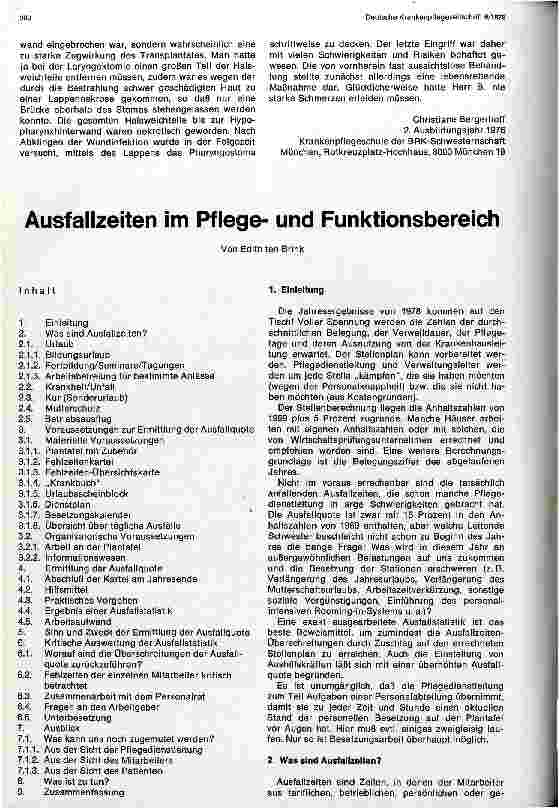 Vorschauseite 1: Ausfallzeiten im Pflege und Funktionsbereich