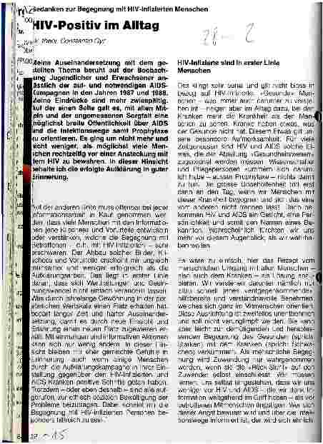 Vorschauseite 1: HIV-Positiv im Alltag Gedanken zur Begegnung mit HIV-infizierten Menschen