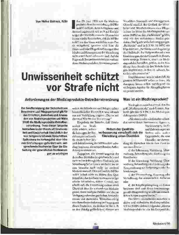 Vorschauseite 1: Umwissenheit schützt vor Strafe nicht Anforderungen der Medizinprodukte-Betreiberverordnung