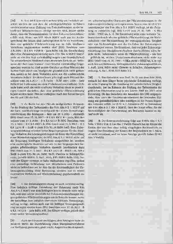 Vorschauseite 6: Vertrags(zahn)ärztliche Versorgung Zulassungsentziehung wegen Verfehlung außerhalb des Kernbereichs der vertrags(zahn)ärztlichen Tätigkeit