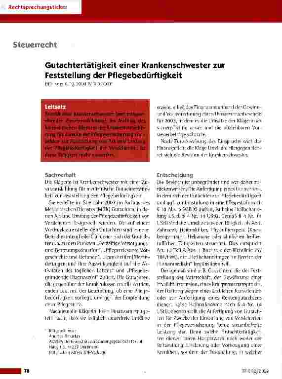 Vorschauseite 1: Gutachtertätigkeit einer Krankenschwester zur Feststellung der Pflegebedürftigkeit
