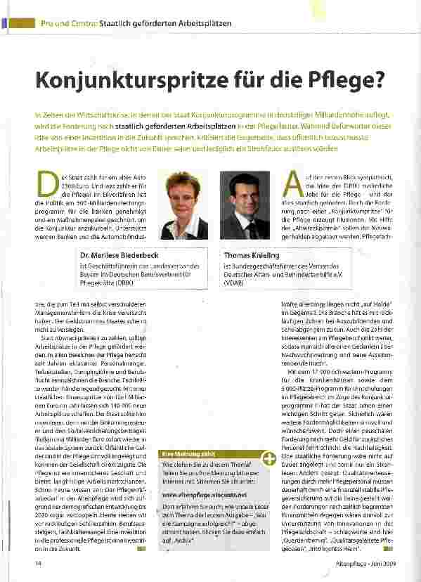 Vorschauseite 1: Konjunkturspritze für die Pflege?