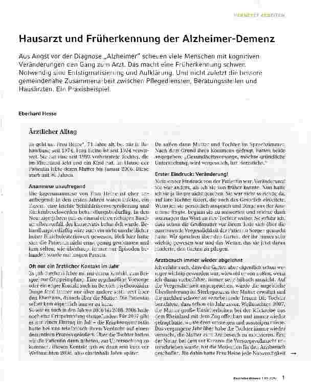 Vorschauseite 1: Hausarzt und Früherkennung der Alzheimer-Demenz
