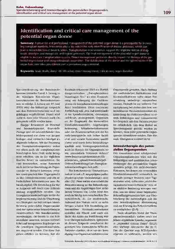 Vorschauseite 2: Spendererkennung und Intensivtherapie des potenziellen Organspenders